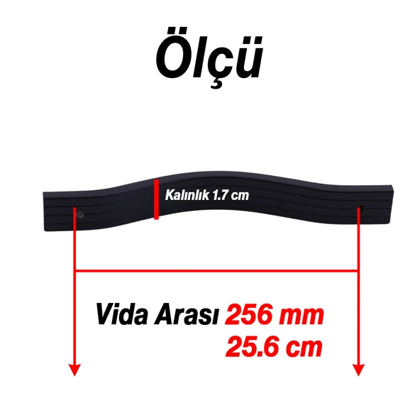 Sümbül Kulp 256 mm Siyah Metal Mobilya Kulpu Modern Mutfak Dolabı Çekmece Kolu Dolap Kapak Kulpları - Resim 2