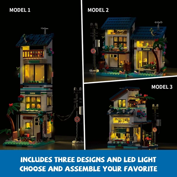 NEWABWN 3'ü 1 Arada Plaj Evi Yapım Seti, Işıklı İnşaat Eğitici Oyuncağı - 813 Parça - 2