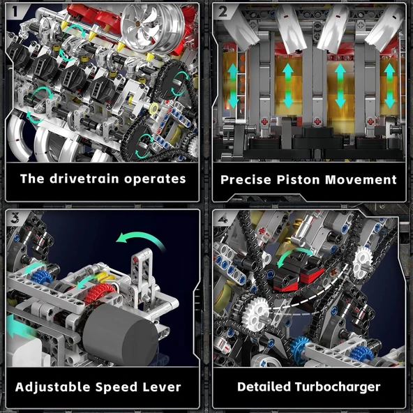 Mould King 10219 V8 Kendi Süper Araba Model Motorunuzu Yapın - 2718 Parça - 6