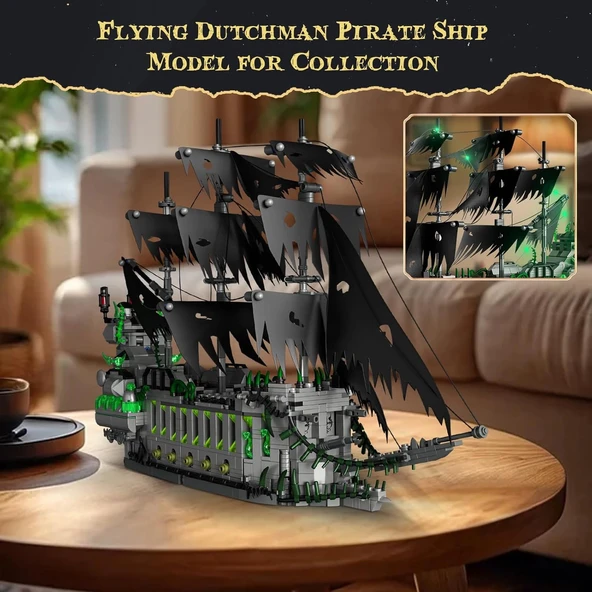 NEWABWN Işıklı Korsan Uçan Gemi Mini Yapı Blokları Seti, Hayalet Gemi - 1573 Parça - 6