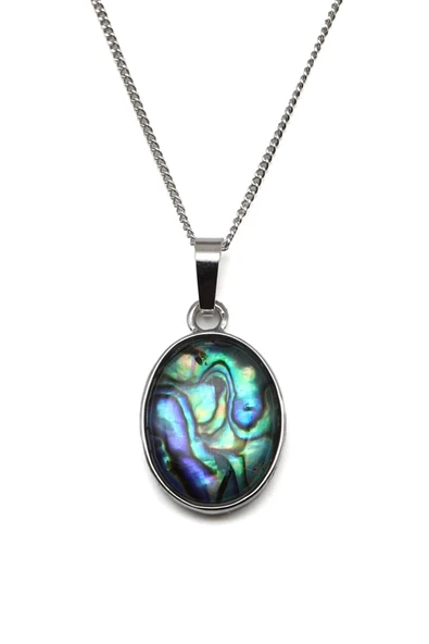 Abalon Sedef Doğal Taş Gümüş Renkli Yuvarlak Model Kolye ürün görseli 1