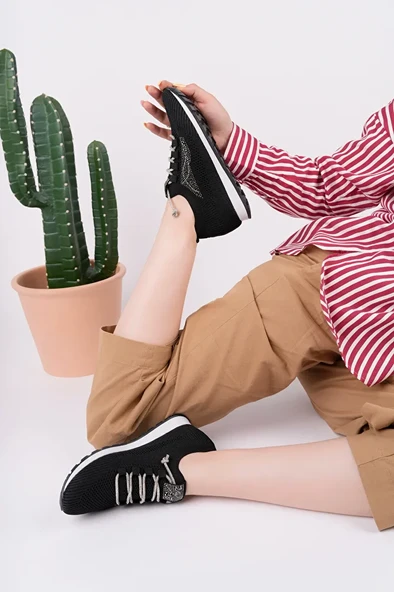 Kadın Taş Detaylı Triko Günlük Ayakkabı - Resim 3