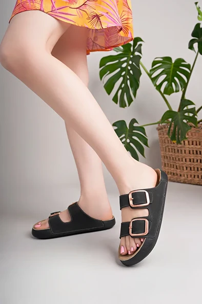 Kadın Rahat Taban Çift Tokalı Yazlık Terlik - Resim 4