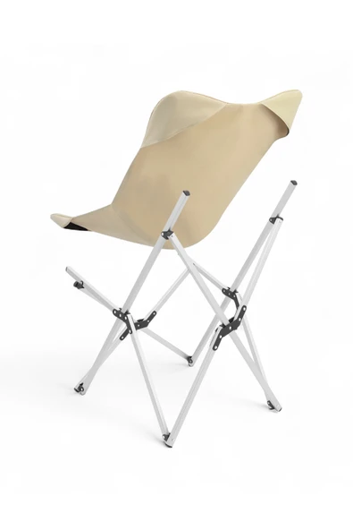 Katlanabilir Lüx Kamp ve Piknik Sandalyesi - Kalın Alüminyum İskelet - Taşıma Çantalı - Krem - Resim 2