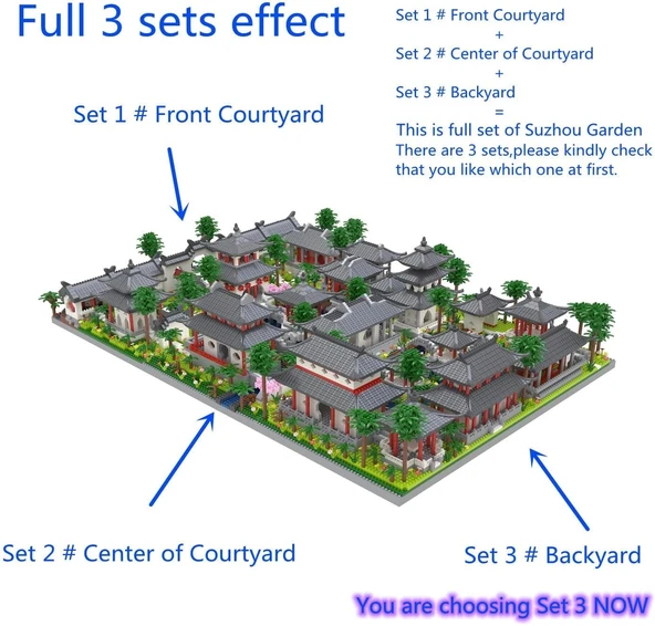 Kadablk Suzhou Bahçesinin Çin Tarzı Mimarisi, 3'lü Arka Bahçe Seti - 3988 Parça - 5