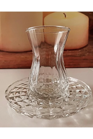 LitaeTrend Alin Adela 6'lı Cam Çay Tabağı Çay Tabak Altlığı Royaleks-RYG8030 - 1