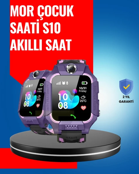 S10 Mor Akıllı Çocuk Saati Geçmiş Konum ve Acil Durum Uyarılı ürün görseli 1