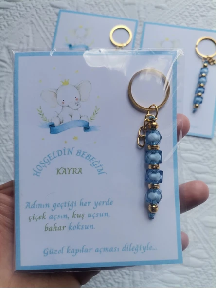 100 Adet İsme Özel Tasarım Mavi Anahtarlık Hastane Yeni Doğan 40 Mevlidi Dağıtmalık Hediyelik - Resim 6