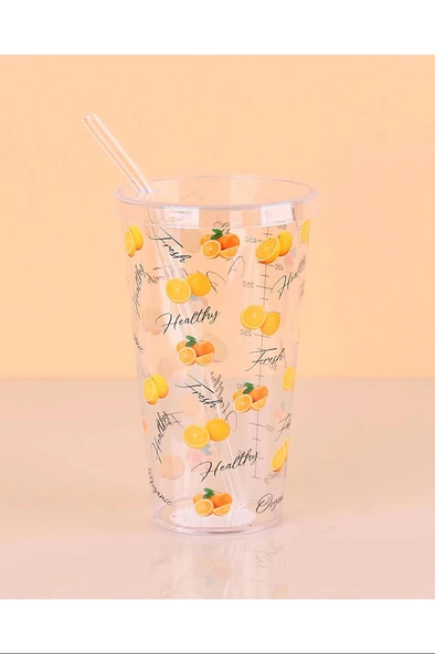 LitaeTrend Desenli Plastik Pipetli Bardak 16 Cm 1 Adet Royaleks-ENF-040 - Resim 2