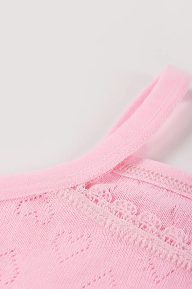 Pembe Jakarlı İp Askılı Kız Çocuk Atlet - Resim 2