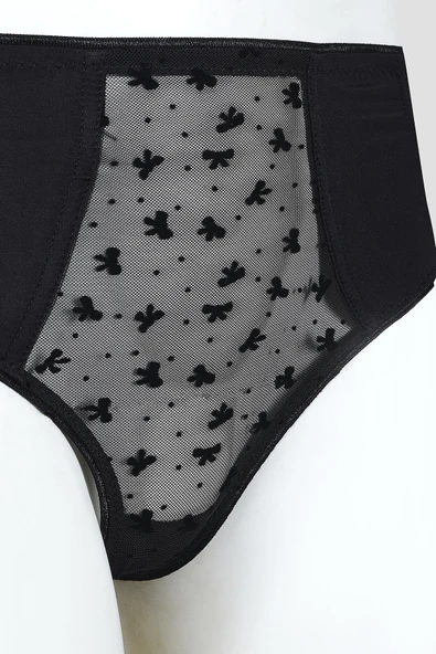 Siyah Bow Yüksek Bel Slip Külot - Resim 2