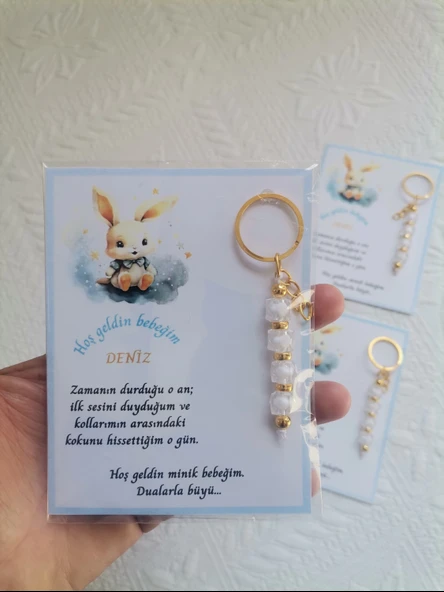 100 Adet İsme Özel Tasarım Beyaz Anahtarlık Hastane Yeni Doğan 40 Mevlidi Dağıtmalık Hediyelik - Resim 6