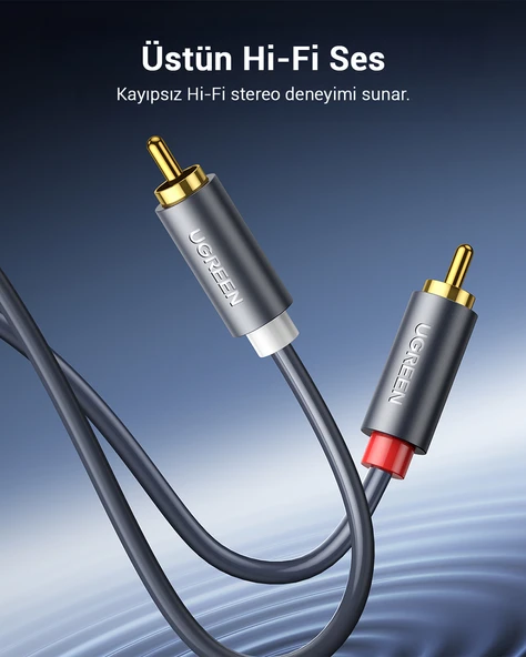 UGREEN 2 RCA - 2 RCA Ses Kablosu, 5 m, Antrasit, 10520 - 5