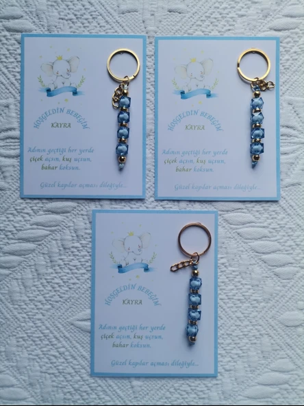 52 Adet İsme Özel Tasarım Mavi Anahtarlık Hastane Yeni Doğan 40 Mevlidi Dağıtmalık Hediyelik - Resim 3