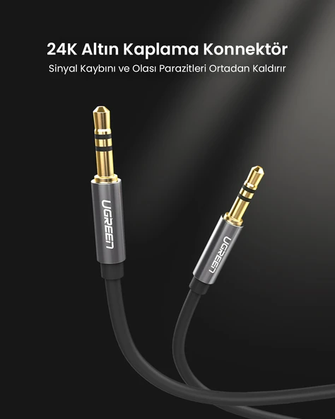 UGREEN 3.5 mm Aux Ses Kablosu, 2 Metre, Siyah, 10735 - 8