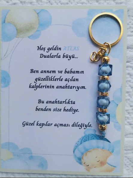 52 Adet İsme Özel Tasarım Mavi Anahtarlık Hastane Yeni Doğan 40 Mevlidi Dağıtmalık Hediyelik - Resim 2