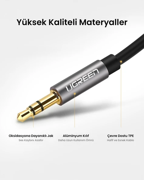 UGREEN 3.5 mm Aux Ses Kablosu, 2 Metre, Siyah, 10735 - 5