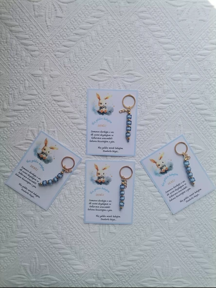 32 Adet İsme Özel Tasarım Mavi Anahtarlık Hastane Yeni Doğan 40 Mevlidi Dağıtmalık Hediyelik - Resim 4