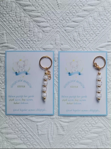 32 Adet İsme Özel Tasarım Beyaz Anahtarlık Hastane Yeni Doğan 40 Mevlidi Dağıtmalık Hediyelik - Resim 2