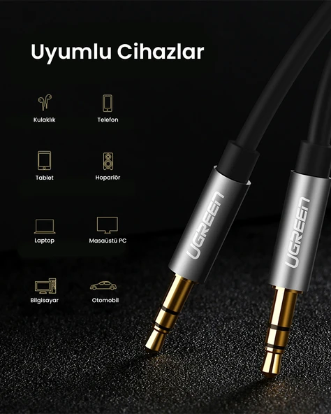 UGREEN 3.5 mm Aux Ses Kablosu, 2 Metre, Siyah, 10735 - 4