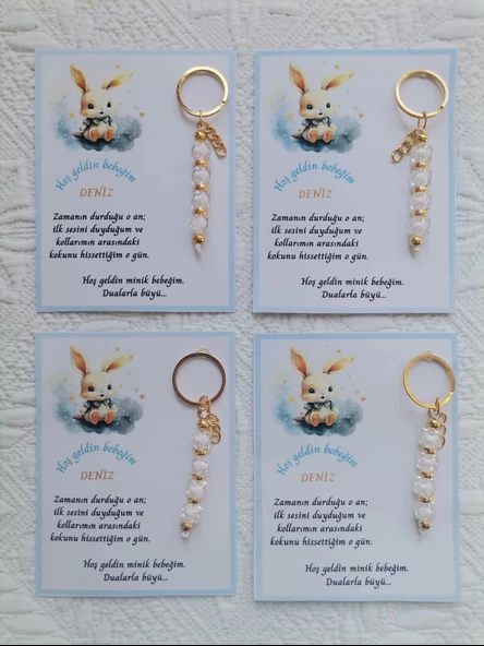 100 Adet İsme Özel Tasarım Beyaz Anahtarlık Hastane Yeni Doğan 40 Mevlidi Dağıtmalık Hediyelik - Resim 3