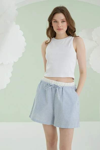 Mavi Kurdele Crop Şort Takım - Resim 2