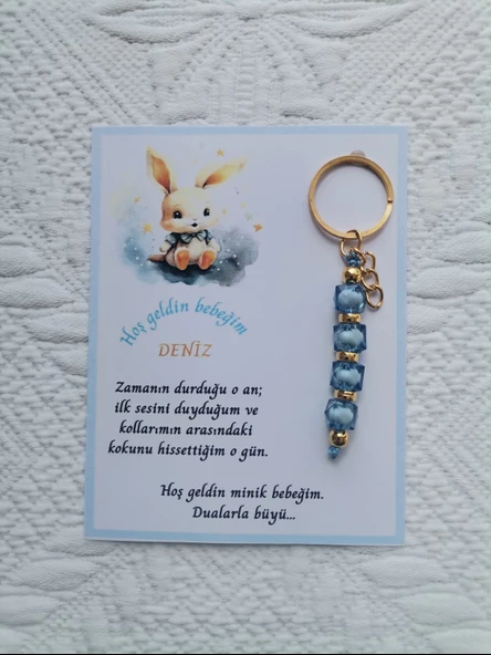 100 Adet İsme Özel Tasarım Mavi Anahtarlık Hastane Yeni Doğan 40 Mevlidi Dağıtmalık Hediyelik - Resim 5