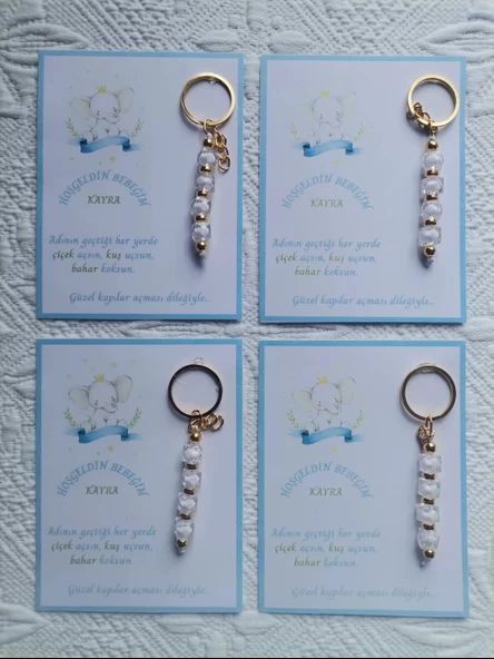 52 Adet İsme Özel Tasarım Beyaz Anahtarlık Hastane Yeni Doğan 40 Mevlidi Dağıtmalık Hediyelik - Resim 4