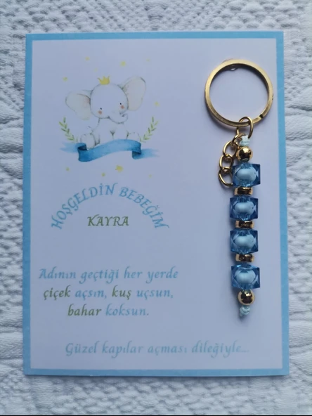 72 Adet İsme Özel Tasarım Mavi Anahtarlık Hastane Yeni Doğan 40 Mevlidi Dağıtmalık Hediyelik ürün görseli
