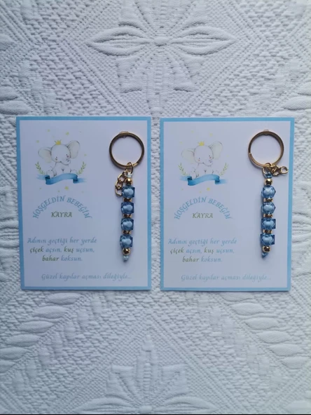 100 Adet İsme Özel Tasarım Mavi Anahtarlık Hastane Yeni Doğan 40 Mevlidi Dağıtmalık Hediyelik - Resim 2