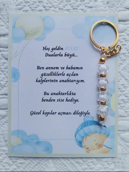 32 Adet İsme Özel Tasarım Beyaz Anahtarlık Hastane Yeni Doğan 40 Mevlidi Dağıtmalık Hediyelik ürün görseli