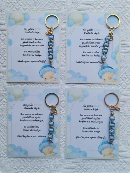 100 Adet İsme Özel Tasarım Mavi Anahtarlık Hastane Yeni Doğan 40 Mevlidi Dağıtmalık Hediyelik - Resim 4