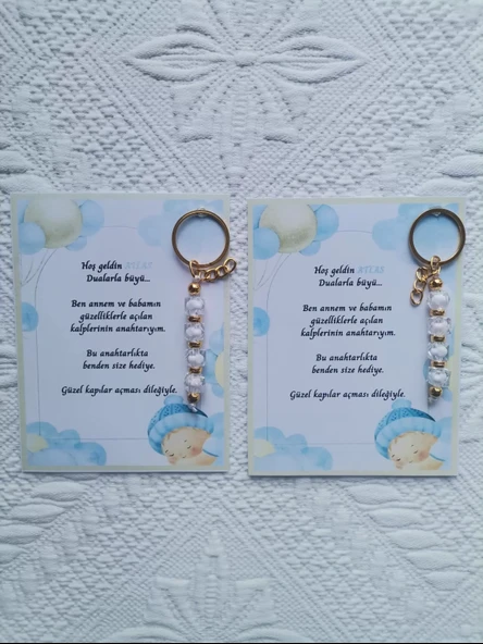 72 Adet İsme Özel Tasarım Beyaz Anahtarlık Hastane Yeni Doğan 40 Mevlidi Dağıtmalık Hediyelik - 2