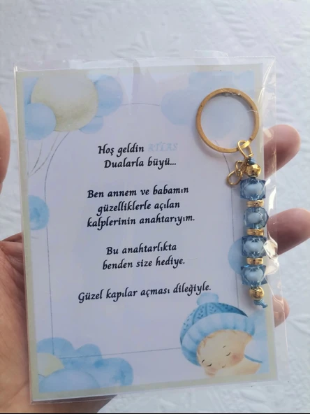 52 Adet İsme Özel Tasarım Mavi Anahtarlık Hastane Yeni Doğan 40 Mevlidi Dağıtmalık Hediyelik - Resim 5