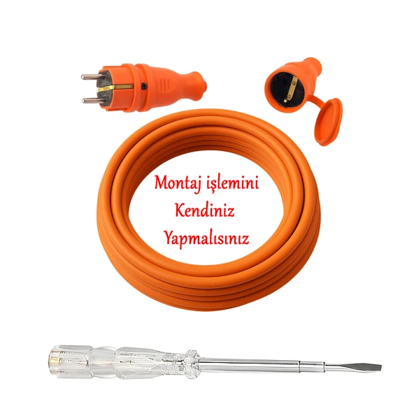 Seyyar 3 Metre Uzatma Kablosu TTR CCA Çok Telli 3x2.5 mm Elektrik Kablo Kontrol Kalem Dişi Erkek Fiş - Resim 3