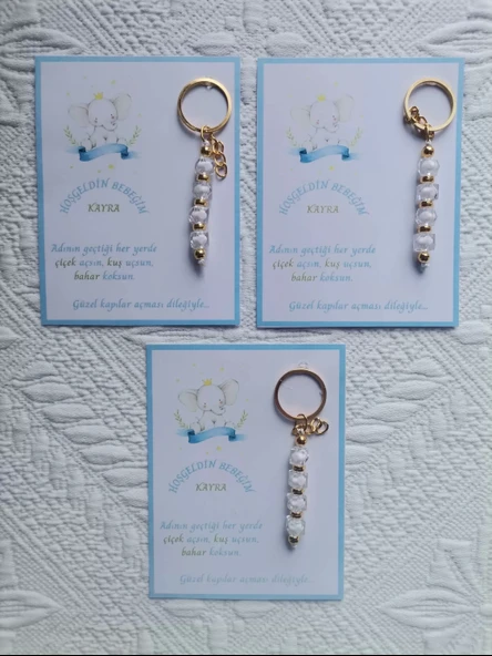 32 Adet İsme Özel Tasarım Beyaz Anahtarlık Hastane Yeni Doğan 40 Mevlidi Dağıtmalık Hediyelik - Resim 3