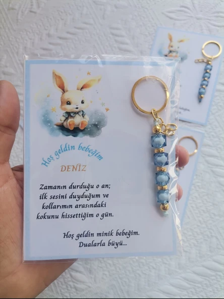 72 Adet İsme Özel Tasarım Mavi Anahtarlık Hastane Yeni Doğan 40 Mevlidi Dağıtmalık Hediyelik - 6