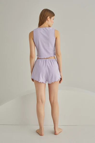 Lila Self Patterned Crop Şort Takım - Resim 4