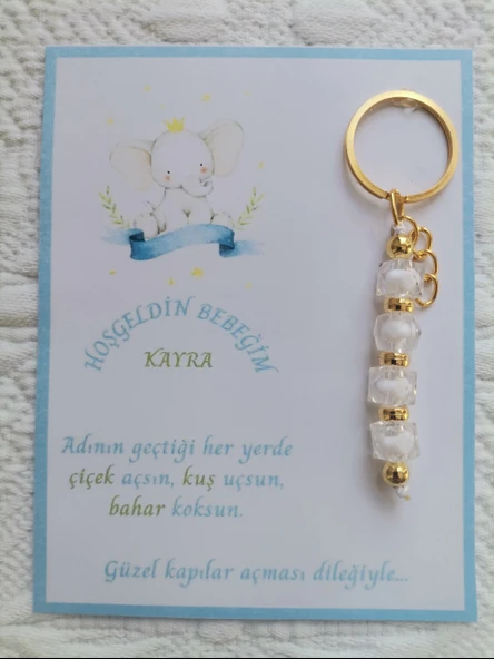 100 Adet İsme Özel Tasarım Beyaz Anahtarlık Hastane Yeni Doğan 40 Mevlidi Dağıtmalık Hediyelik ürün görseli