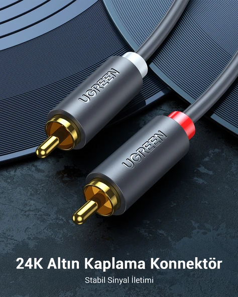 UGREEN 2 RCA - 2 RCA Ses Kablosu, 5 m, Antrasit, 10520 - 8