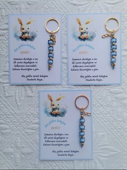 72 Adet İsme Özel Tasarım Mavi Anahtarlık Hastane Yeni Doğan 40 Mevlidi Dağıtmalık Hediyelik - 2