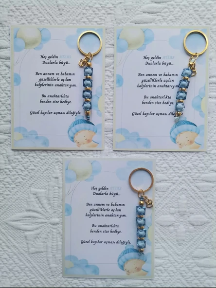 100 Adet İsme Özel Tasarım Mavi Anahtarlık Hastane Yeni Doğan 40 Mevlidi Dağıtmalık Hediyelik - Resim 3