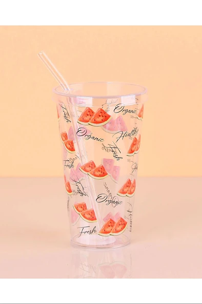 LitaeTrend Desenli Plastik Pipetli Bardak 16 Cm 1 Adet Royaleks-ENF-040 - Resim 3