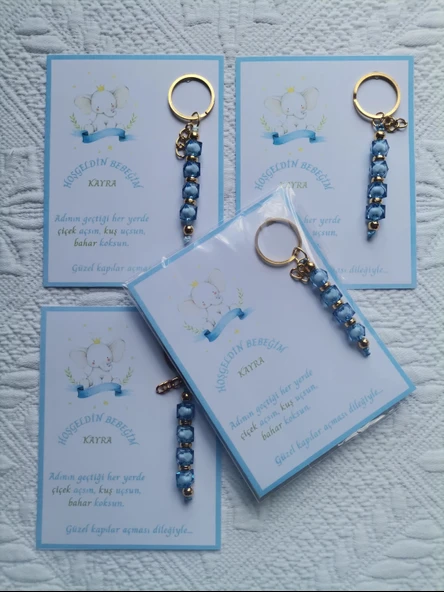 72 Adet İsme Özel Tasarım Mavi Anahtarlık Hastane Yeni Doğan 40 Mevlidi Dağıtmalık Hediyelik - Resim 5