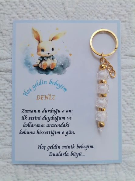 100 Adet İsme Özel Tasarım Beyaz Anahtarlık Hastane Yeni Doğan 40 Mevlidi Dağıtmalık Hediyelik ürün görseli