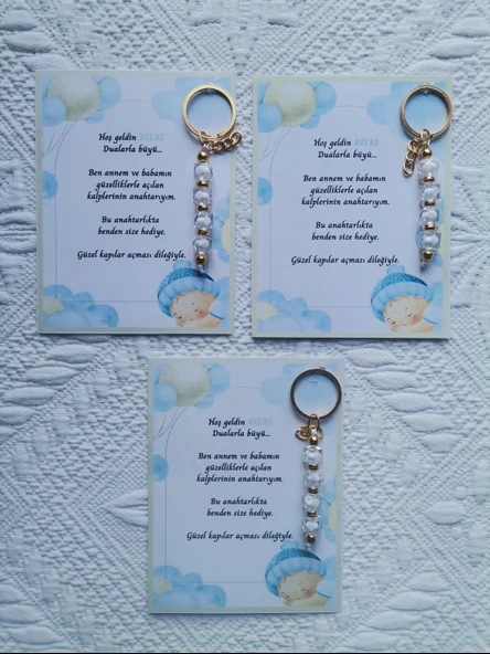 52 Adet İsme Özel Tasarım Beyaz Anahtarlık Hastane Yeni Doğan 40 Mevlidi Dağıtmalık Hediyelik - Resim 3