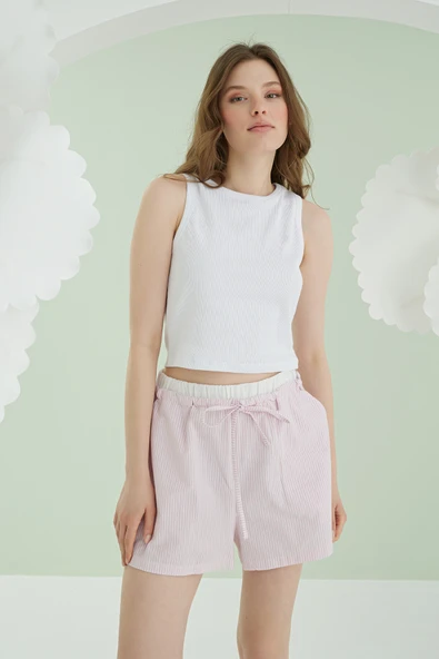 Pembe Kurdele Crop Şort Takım ürün görseli 1