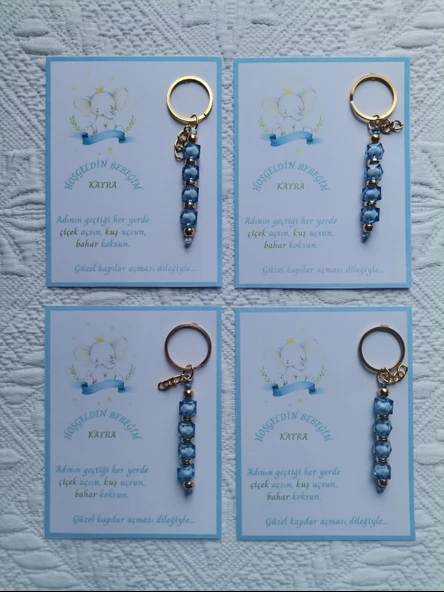 100 Adet İsme Özel Tasarım Mavi Anahtarlık Hastane Yeni Doğan 40 Mevlidi Dağıtmalık Hediyelik - Resim 4