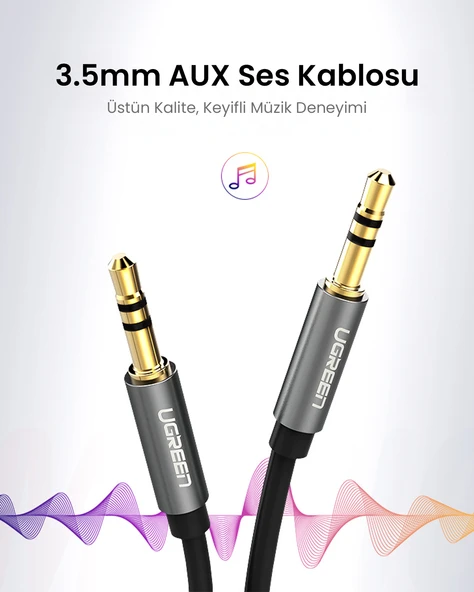 UGREEN 3.5 mm Aux Ses Kablosu, 2 Metre, Siyah, 10735 - 3