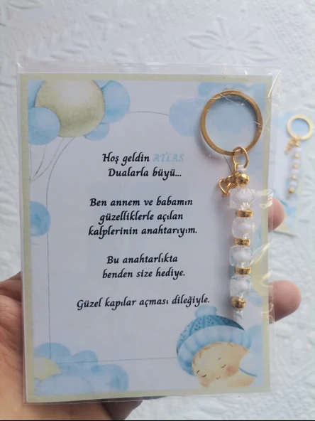 100 Adet İsme Özel Tasarım Beyaz Anahtarlık Hastane Yeni Doğan 40 Mevlidi Dağıtmalık Hediyelik - Resim 5